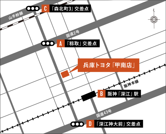兵庫トヨタ「甲南店」の地図